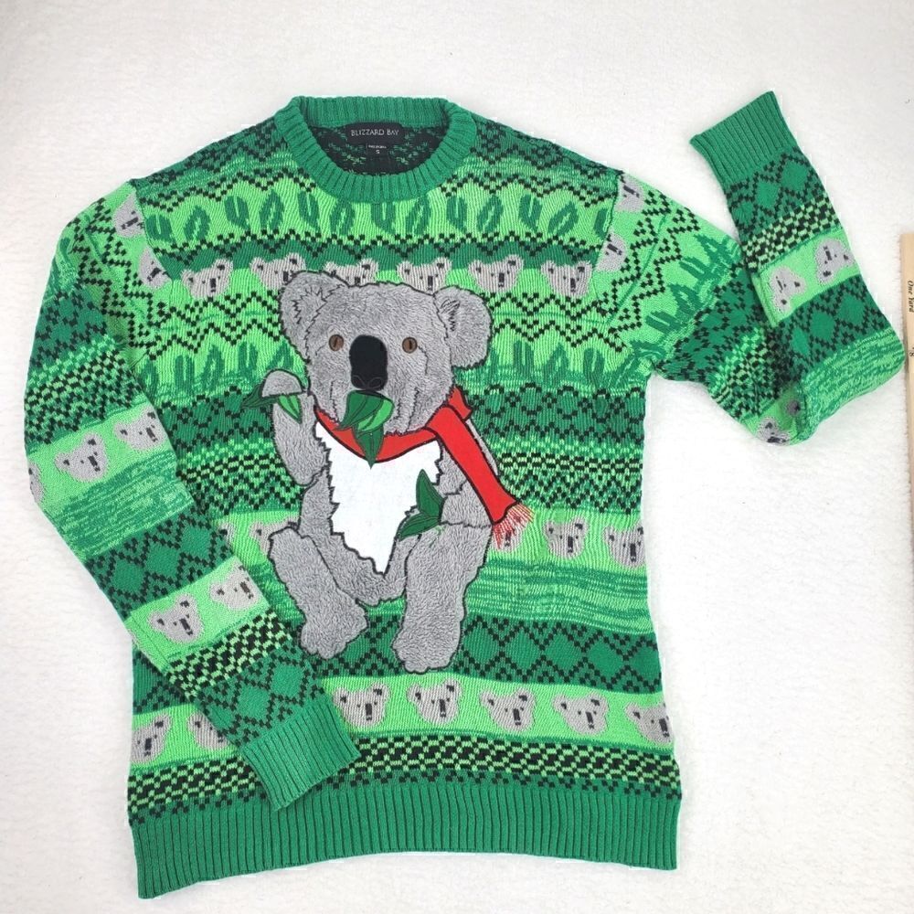 Blizzard Bay Men's or Women's Festive Koala 100% Cotton Sweater, Green  Unisex S